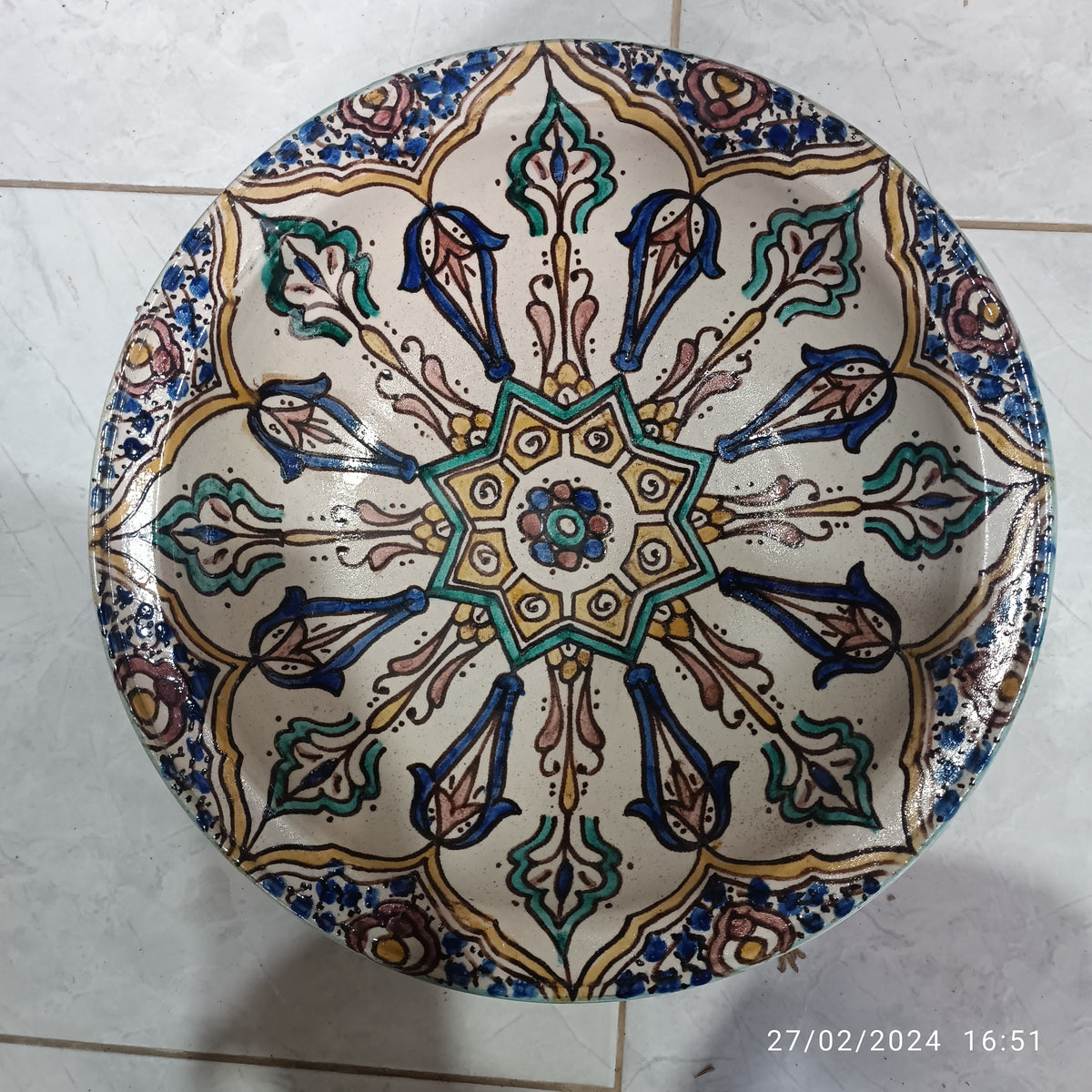 Moroccan Fez Pottery Serving Bowl – Hand Painted Ceramic Bowl, 35 cm