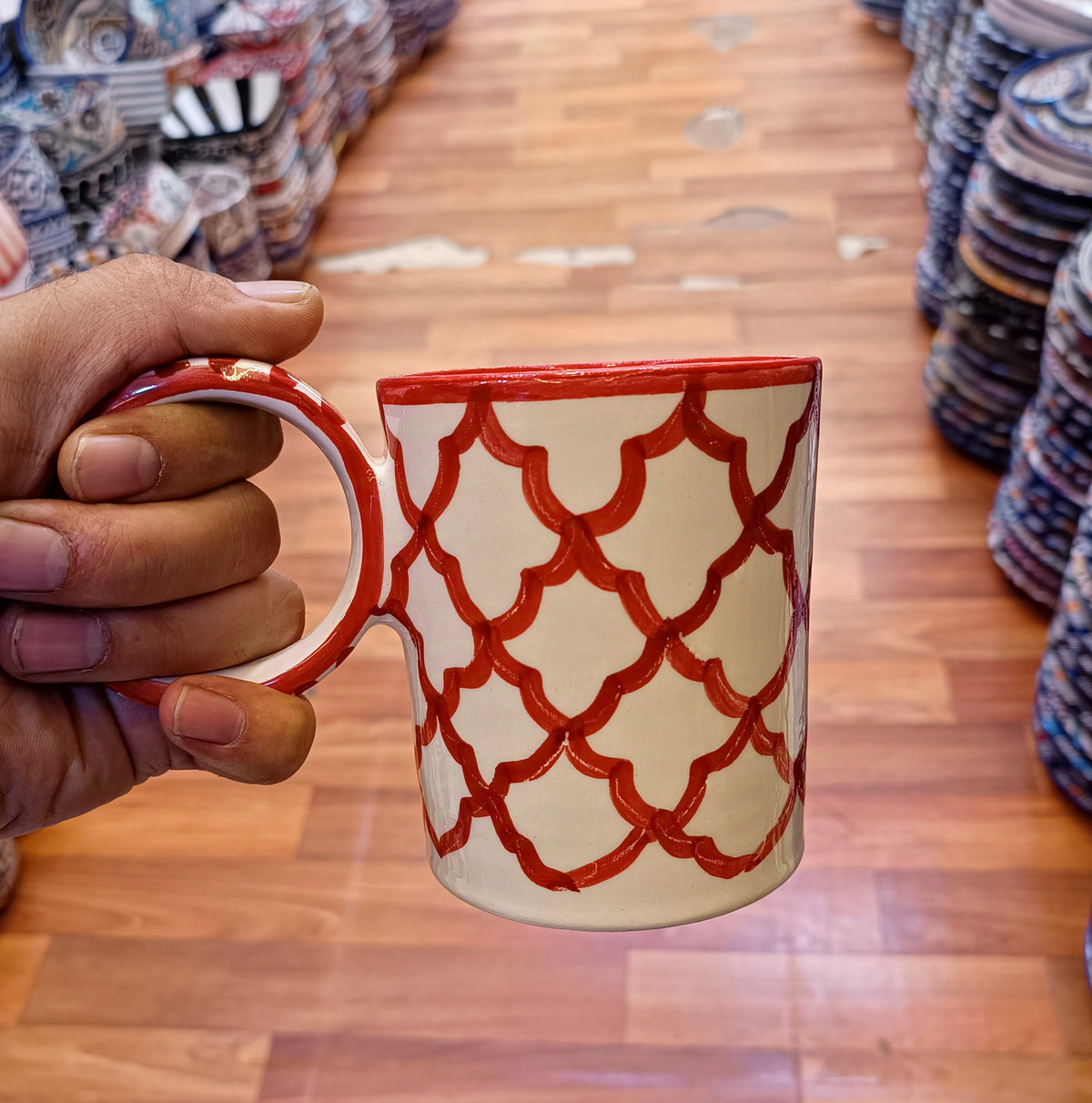 Moroccan fez pottery mug handmade and hand painted