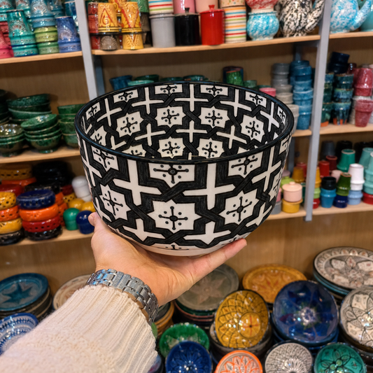 Handmade Moroccan Ceramic 4 Bowl Set – Hand-Painted Geometric Design | Fez Pottery