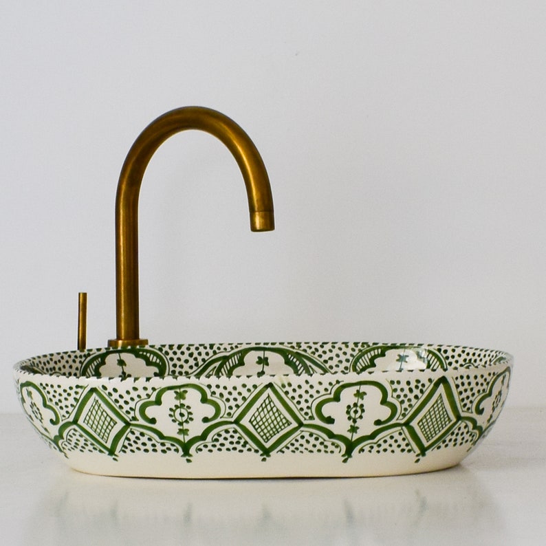 Hand-Painted Moroccan Ceramic Vessel Sink | Fes Pottery