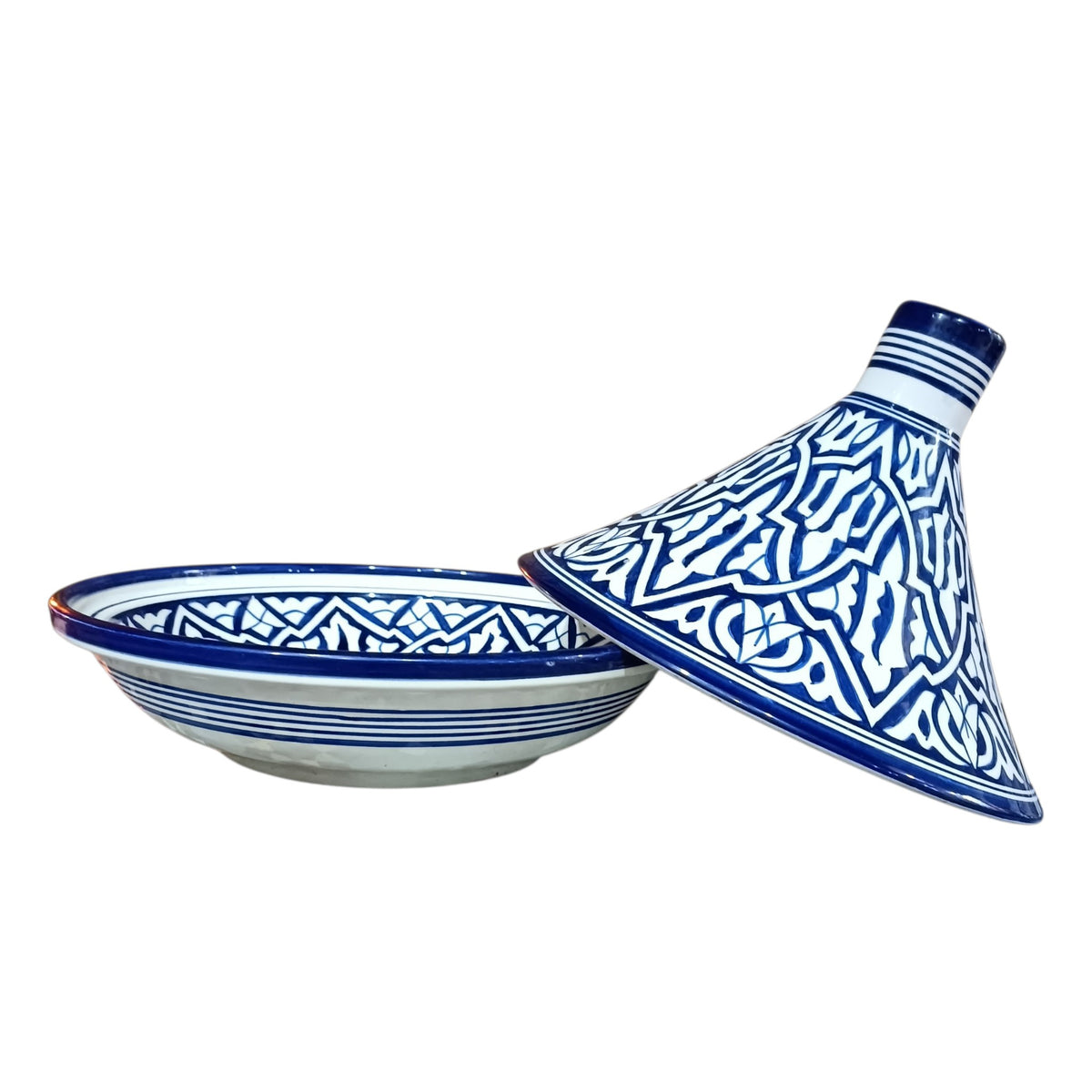 Handmade Moroccan Blue Ceramic Serving Tagine – Decorative Food Presentation Dish