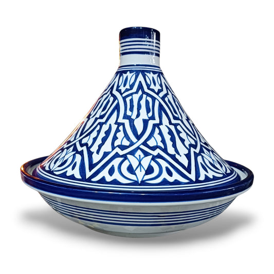 Handmade Moroccan Blue Ceramic Serving Tagine – Decorative Food Presentation Dish