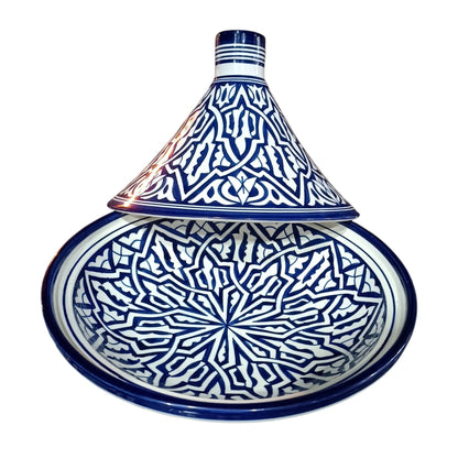 Handmade Moroccan Blue Ceramic Serving Tagine – Decorative Food Presentation Dish