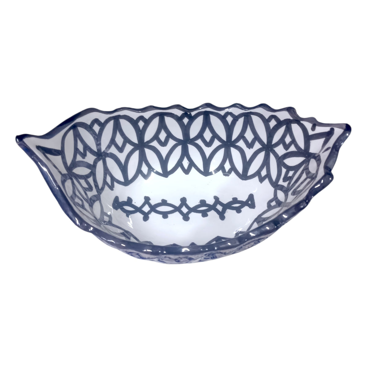 Moroccan Fez pottery Boat-Shaped Salad Bowl – Hand-Painted Geometric Ceramic Serving Bowl