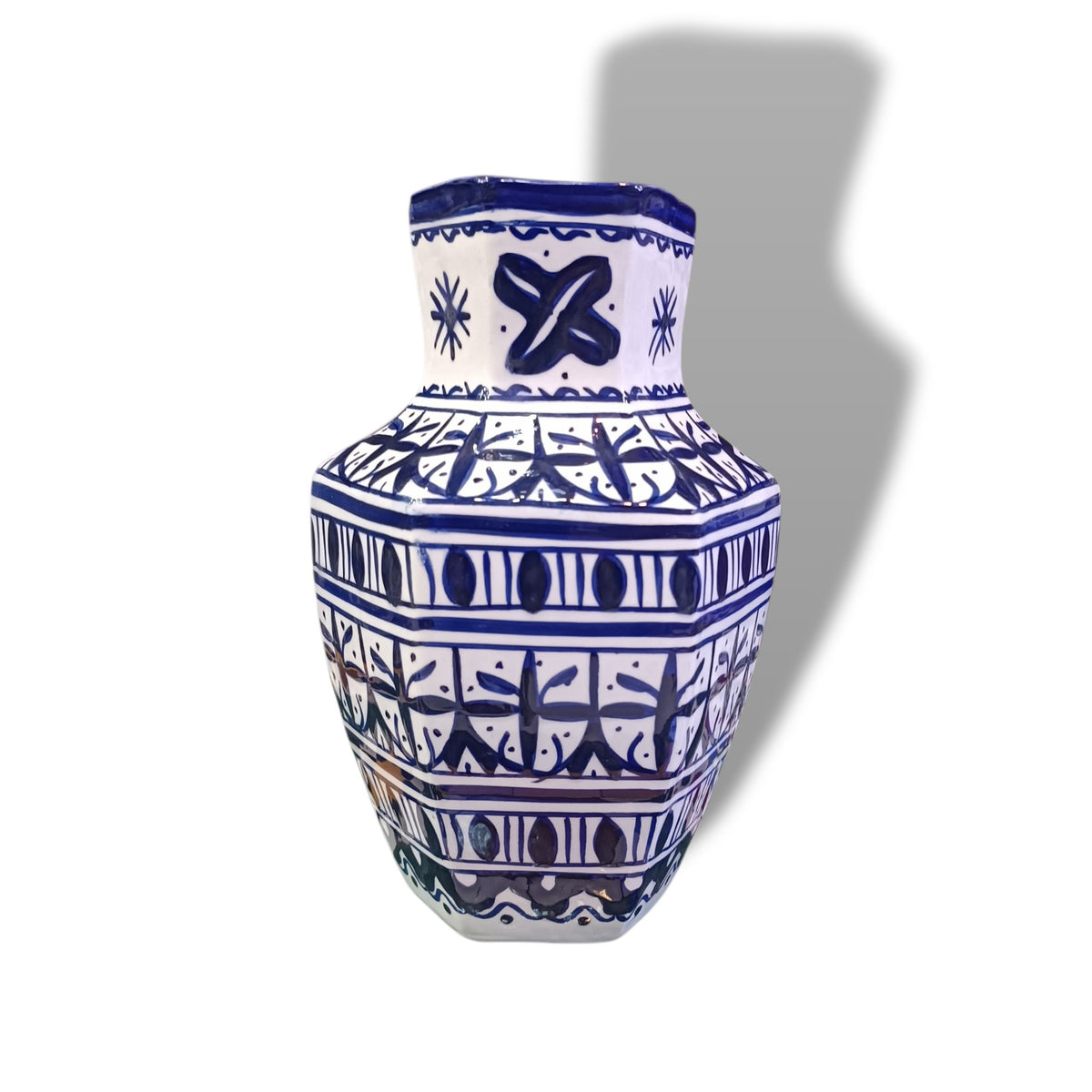 Moroccan Ceramic Vase – Blue & White Fez Pottery, 28 cm