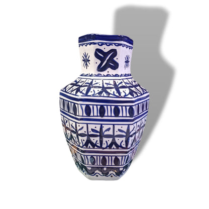 Moroccan Ceramic Vase – Blue & White Fez Pottery, 28 cm