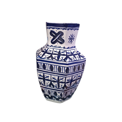 Moroccan Ceramic Vase – Blue & White Fez Pottery, 28 cm