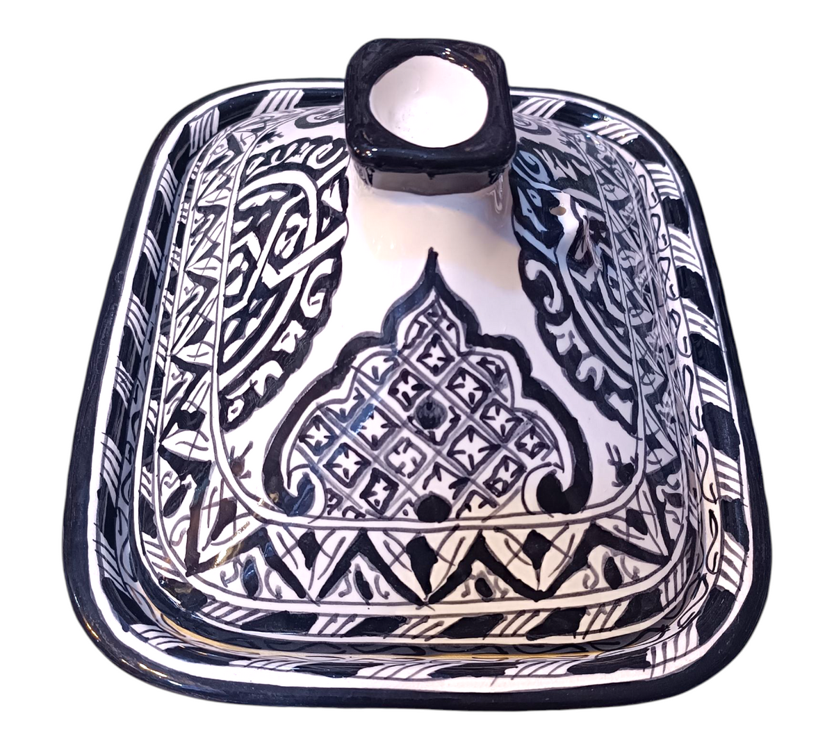 Square Black Moroccan Tagine – Ceramic Cooking Pot 24 × 29 cm