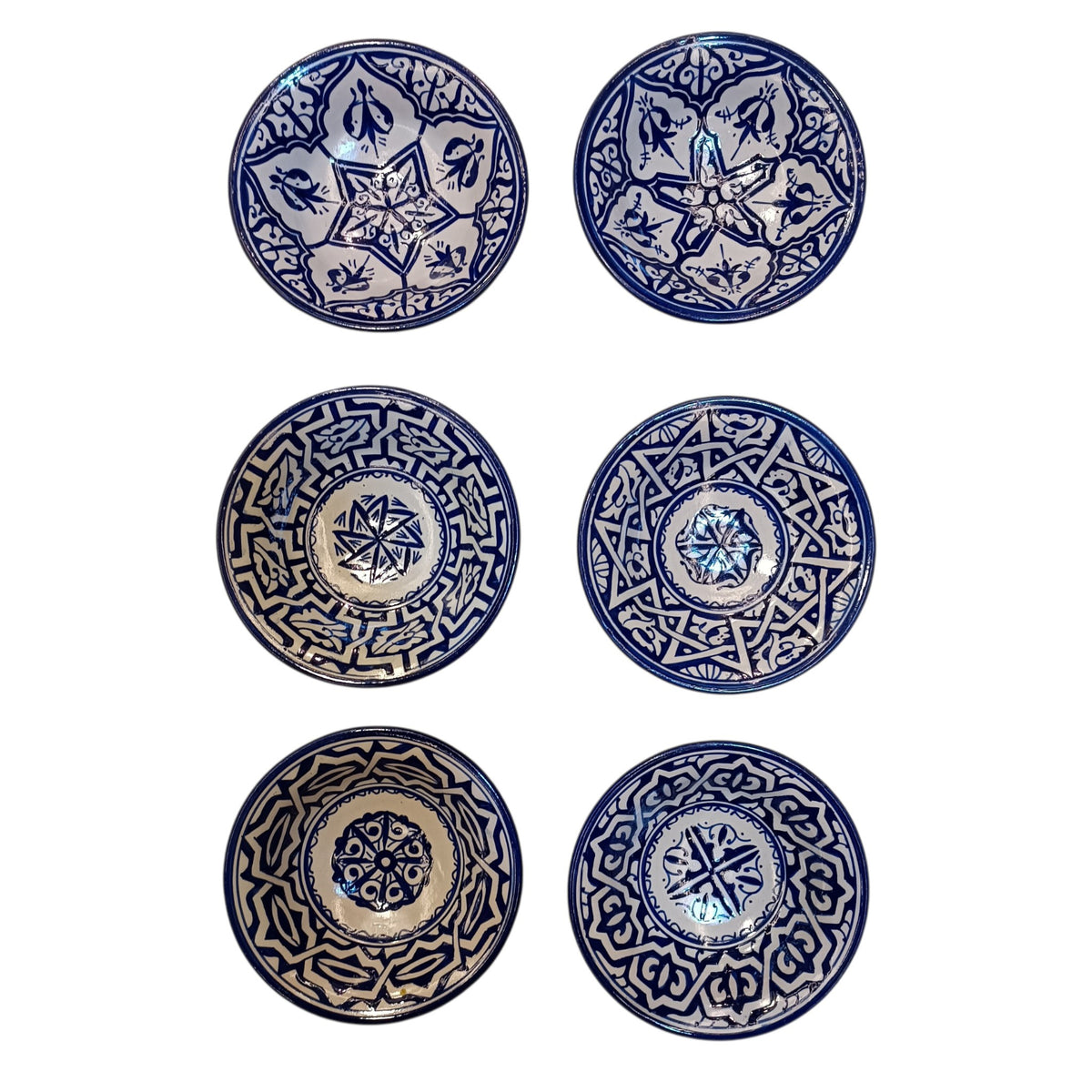 Set of 6 Moroccan Ceramic Bowls – Hand-Painted Berber Design, 20 cm (7.9")