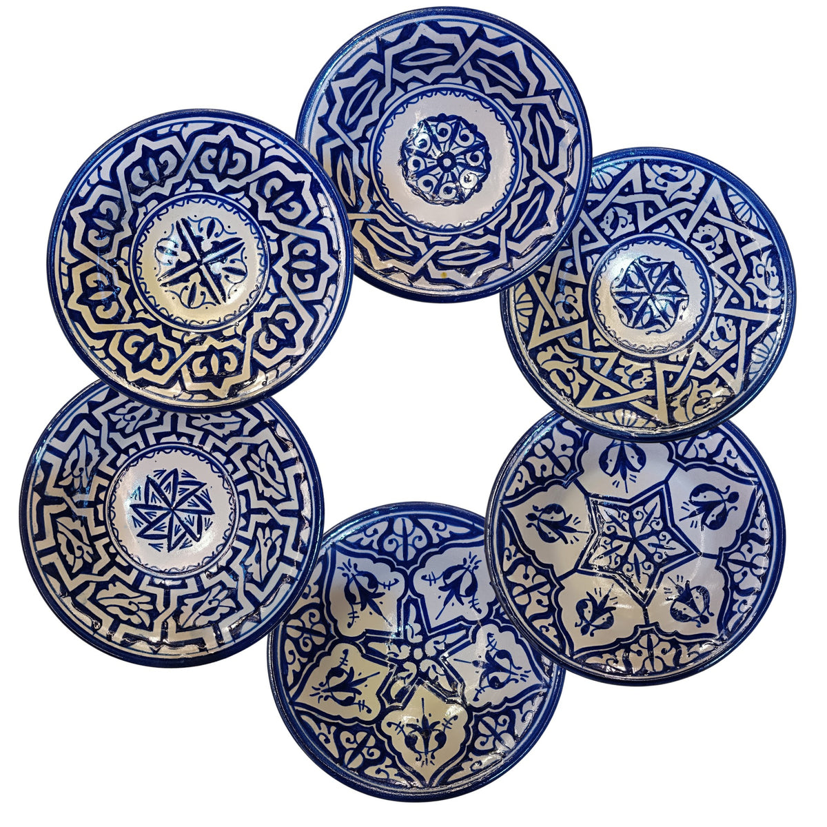 Set of 6 Moroccan Ceramic Bowls – Hand-Painted Berber Design, 20 cm (7.9")