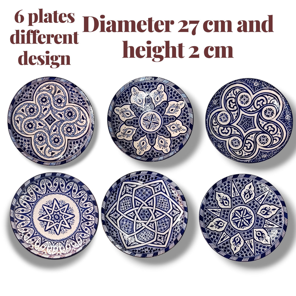 Set of 6 Moroccan Ceramic Bowls – Hand-Painted Berber Design, 20 cm (7.9")
