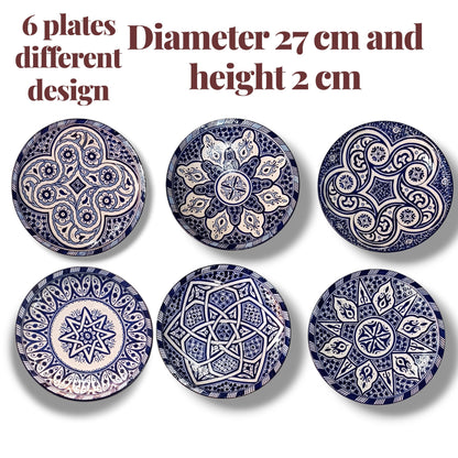 Set of 6 Moroccan Ceramic Bowls – Hand-Painted Berber Design, 20 cm (7.9")