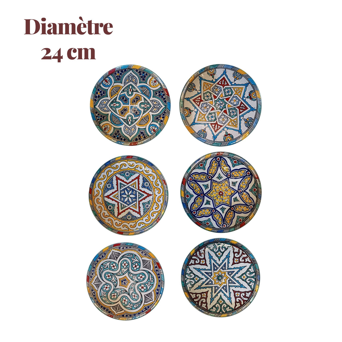 Set of 6 Moroccan Ceramic Bowls – Hand-Painted Berber Design, 20 cm (7.9")