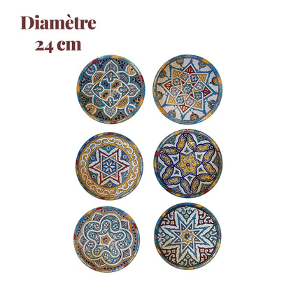 Set of 6 Moroccan Ceramic Bowls – Hand-Painted Berber Design, 20 cm (7.9")