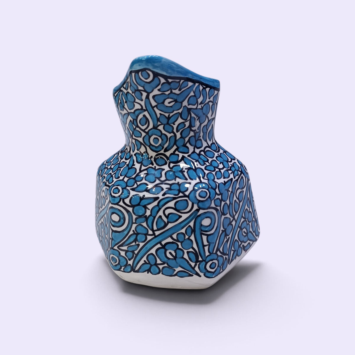 Handmade Fes Ceramic Carafe – 1 Liter Moroccan Pottery Pitcher