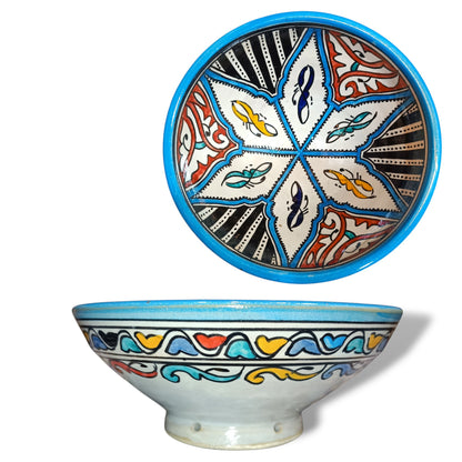 Handcrafted Moroccan Ceramic Serving Bowl – Traditional Blue & White Fez Pottery