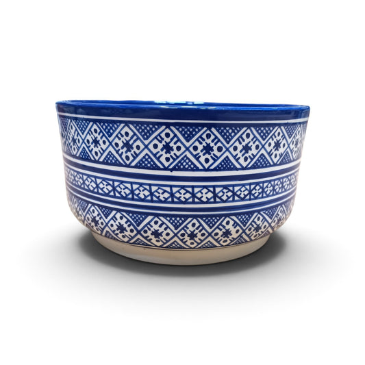 Moroccan Ceramic Salad Bowl – Blue Geometric Pattern | Food Safe Bowl from Fez