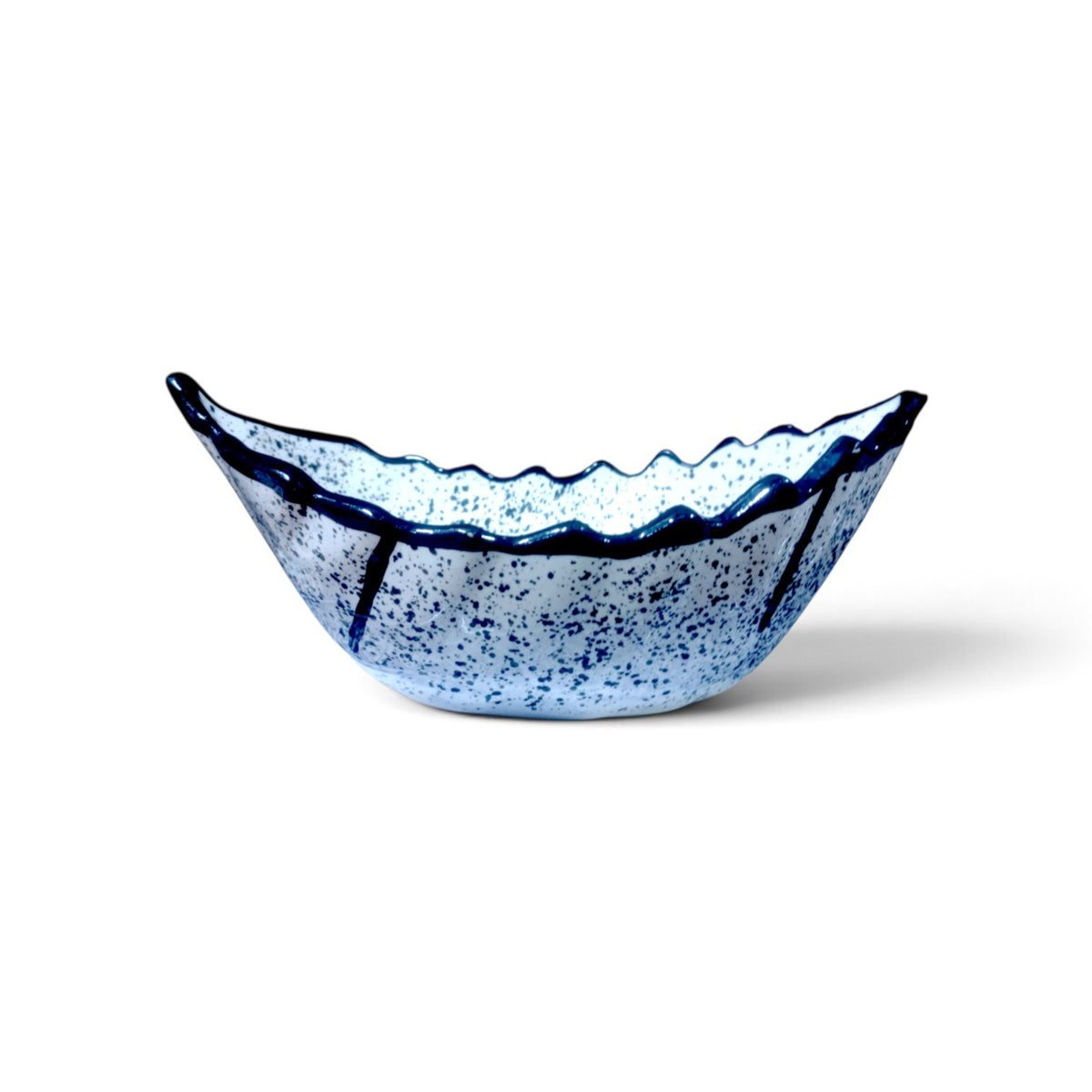 Moroccan Ceramic Boat-Shaped Serving Bowl – Hand-Painted Speckled Geometric Design