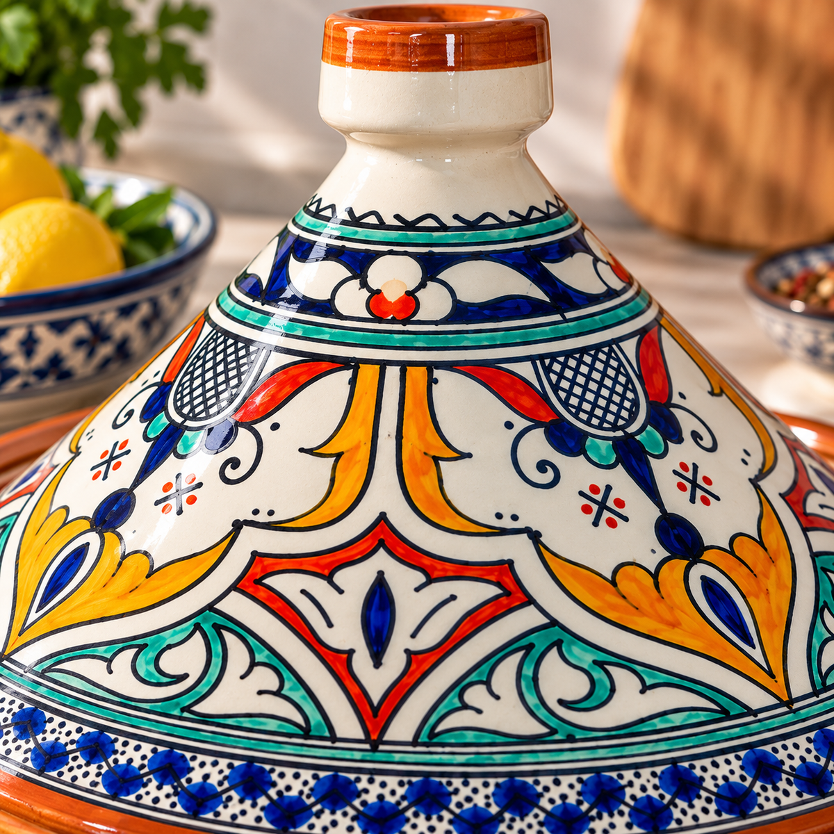 Moroccan Tagine with Hand-Painted Floral Design – Ceramic Cooking Pot