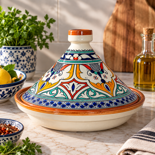 Moroccan Tagine with Hand-Painted Floral Design – Ceramic Cooking Pot