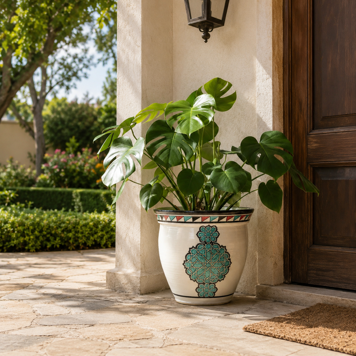 Handcrafted Moroccan Ceramic Planter – Traditional Fez Pottery with Geometric Design