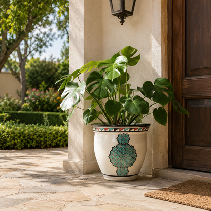 Handcrafted Moroccan Ceramic Planter – Traditional Fez Pottery with Geometric Design