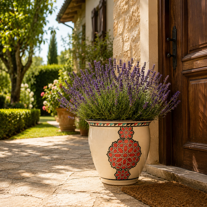 Handcrafted Moroccan Ceramic Planter – Traditional Fez Pottery with Geometric Design