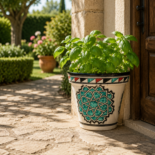 Handcrafted Moroccan Ceramic Planter – Traditional Fez Pottery with Geometric Design
