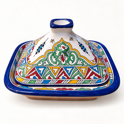 Square Moroccan Tagine – Multicolor Ceramic Cooking Pot 24 × 29 cm