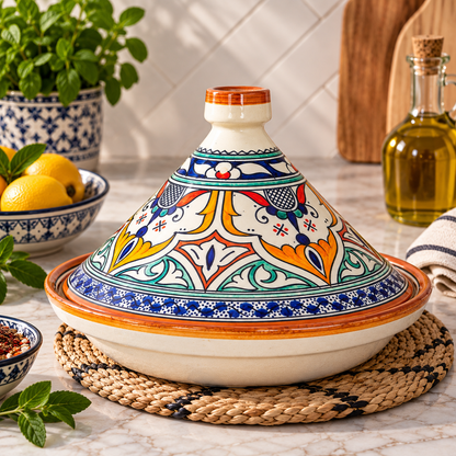 Moroccan Tagine with Hand-Painted Floral Design – Ceramic Cooking Pot