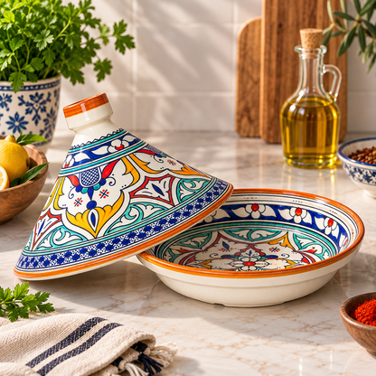 Moroccan Tagine with Hand-Painted Floral Design – Ceramic Cooking Pot