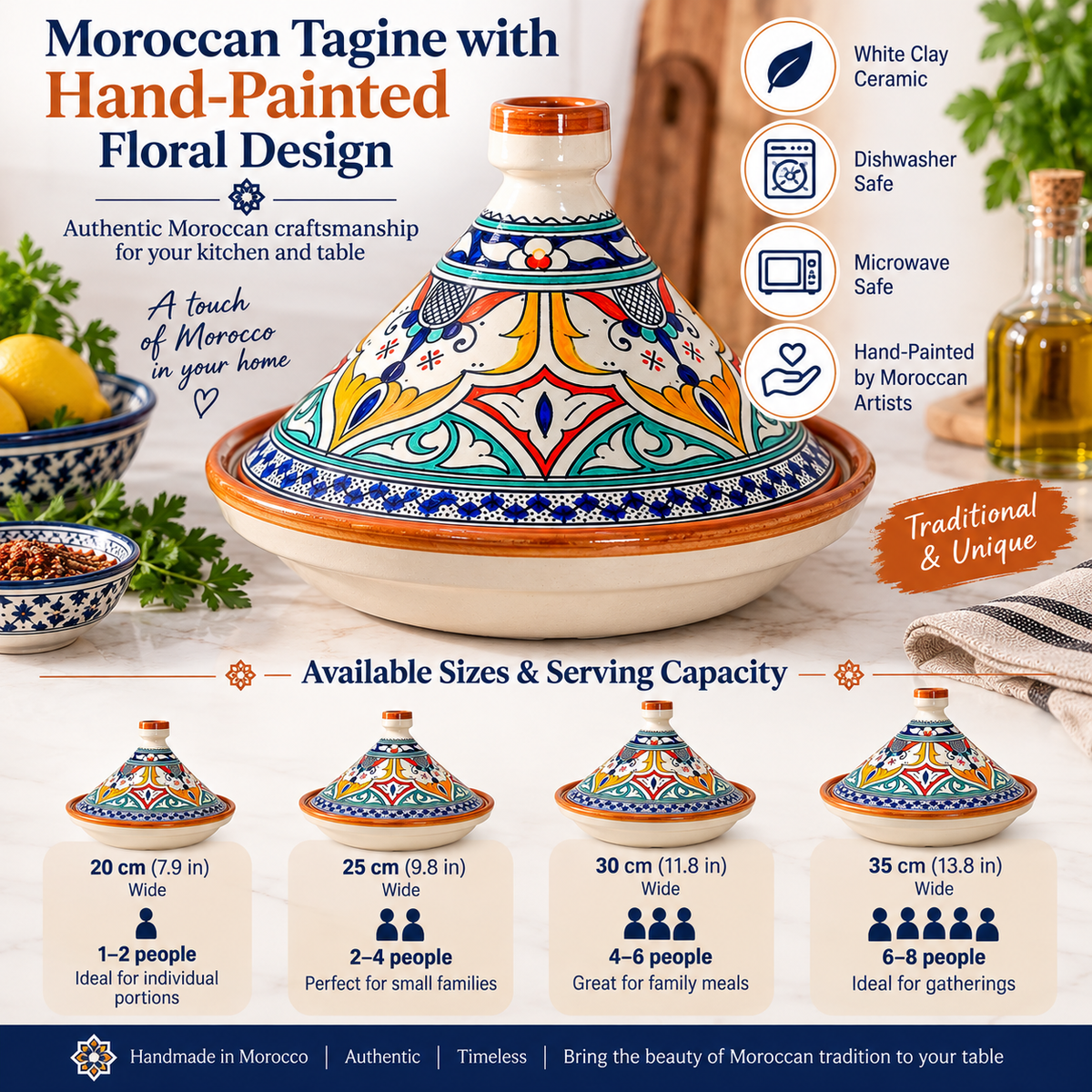Moroccan Tagine with Hand-Painted Floral Design – Ceramic Cooking Pot
