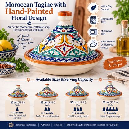 Moroccan Tagine with Hand-Painted Floral Design – Ceramic Cooking Pot