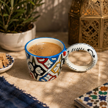 Moroccan fez pottery mug handmade and hand painted