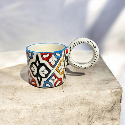 Moroccan fez pottery mug handmade and hand painted