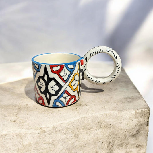 Moroccan fez pottery mug handmade and hand painted