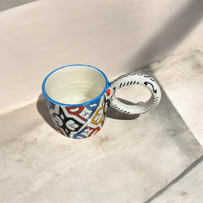 Moroccan fez pottery mug handmade and hand painted