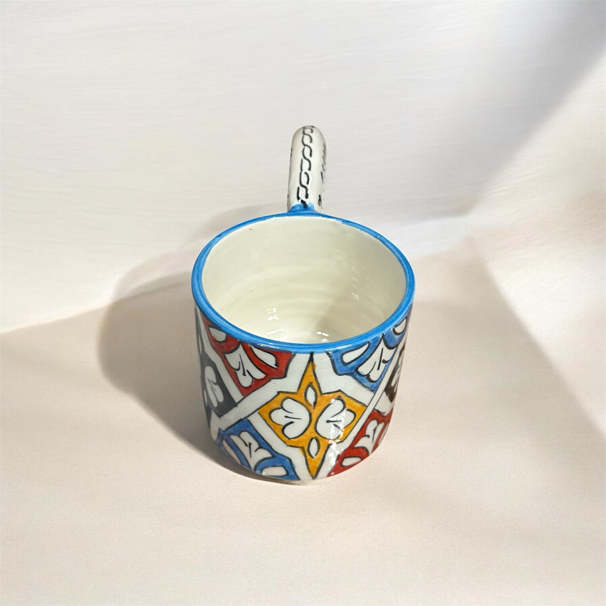 Moroccan fez pottery mug handmade and hand painted