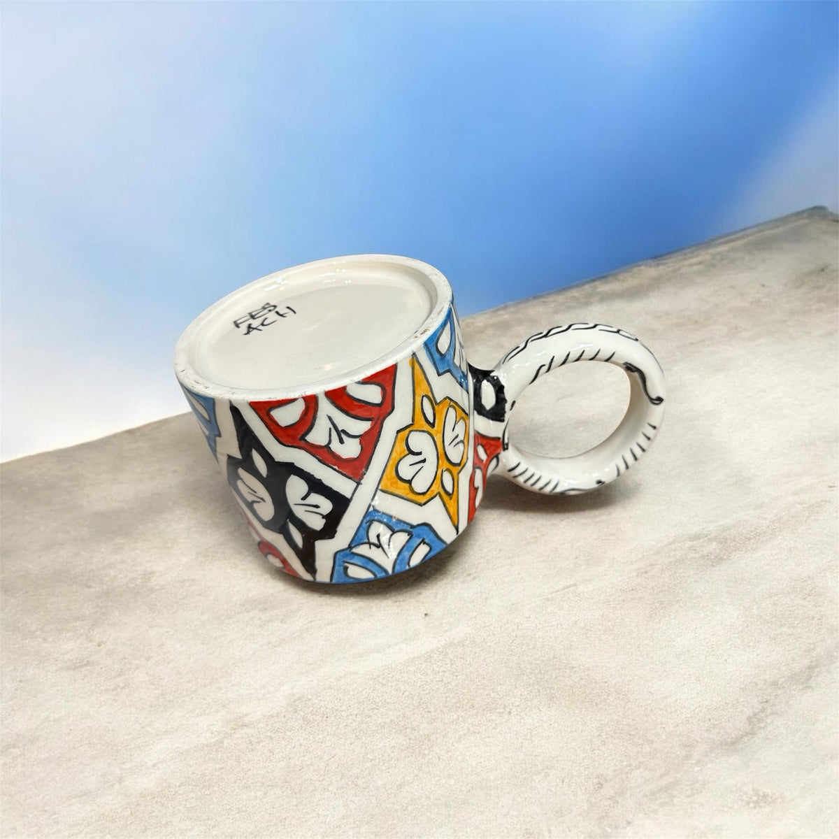 Moroccan fez pottery mug handmade and hand painted