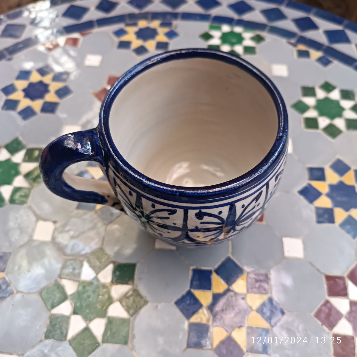 Moroccan pottery mug handmade and hand painted 2 mugs In white and blue