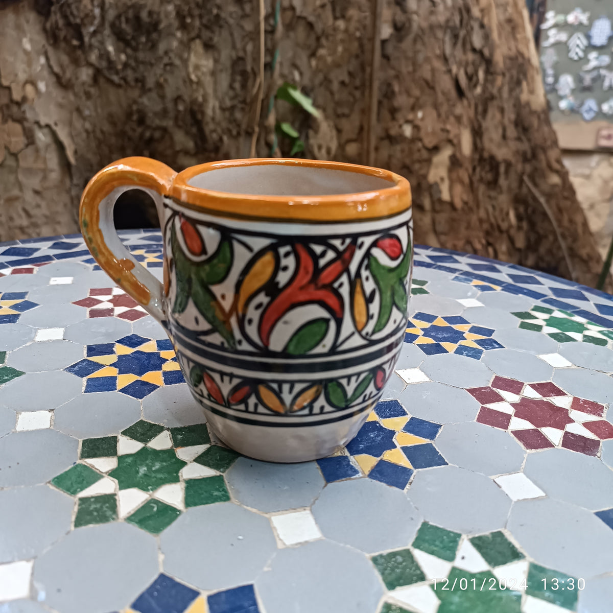 Moroccan pottery mug handmade and hand painted 2 mugs In multicolors