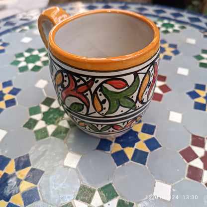 Moroccan pottery mug handmade and hand painted 2 mugs In multicolors