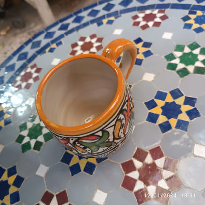 Moroccan pottery mug handmade and hand painted 2 mugs In multicolors