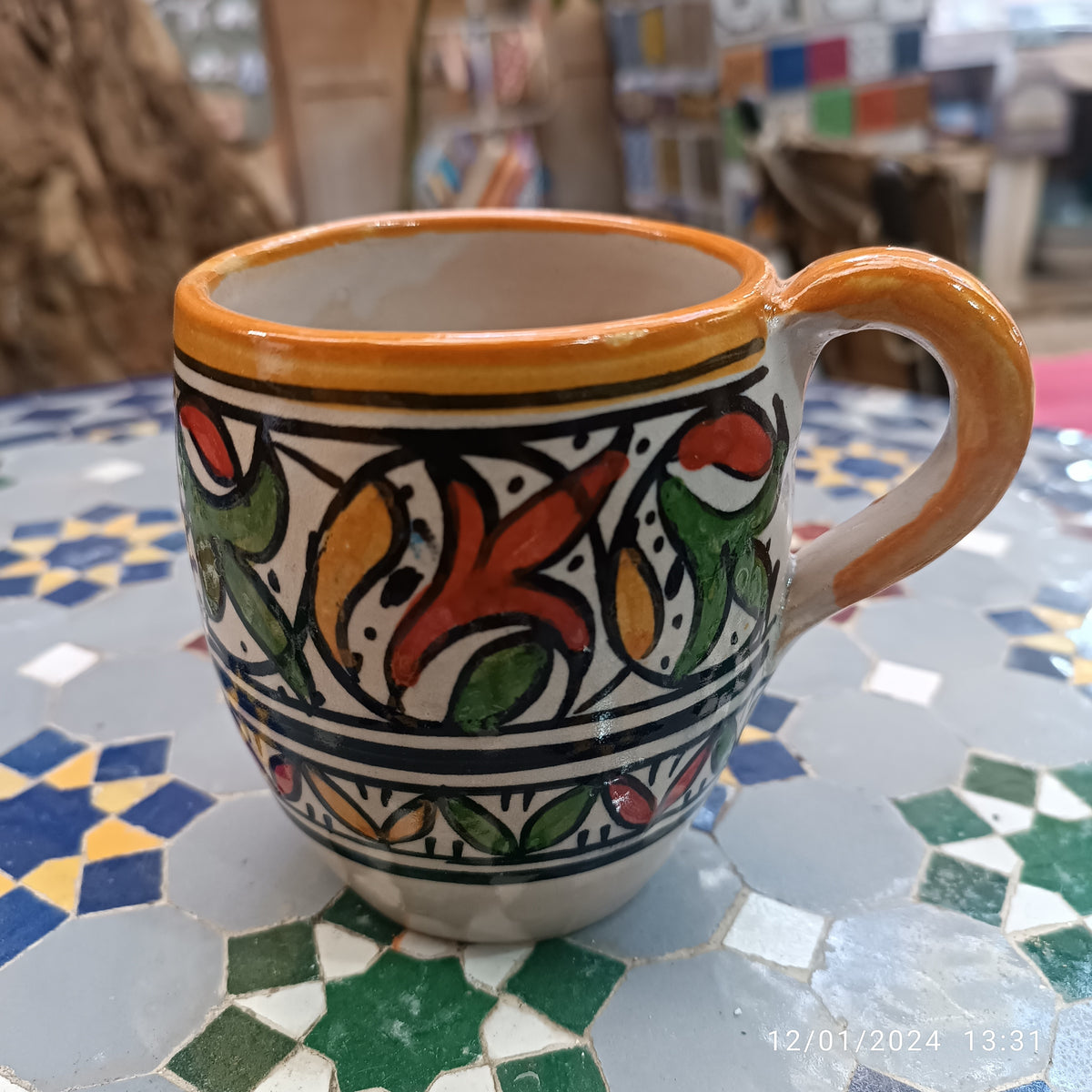 Moroccan pottery mug handmade and hand painted 2 mugs In multicolors