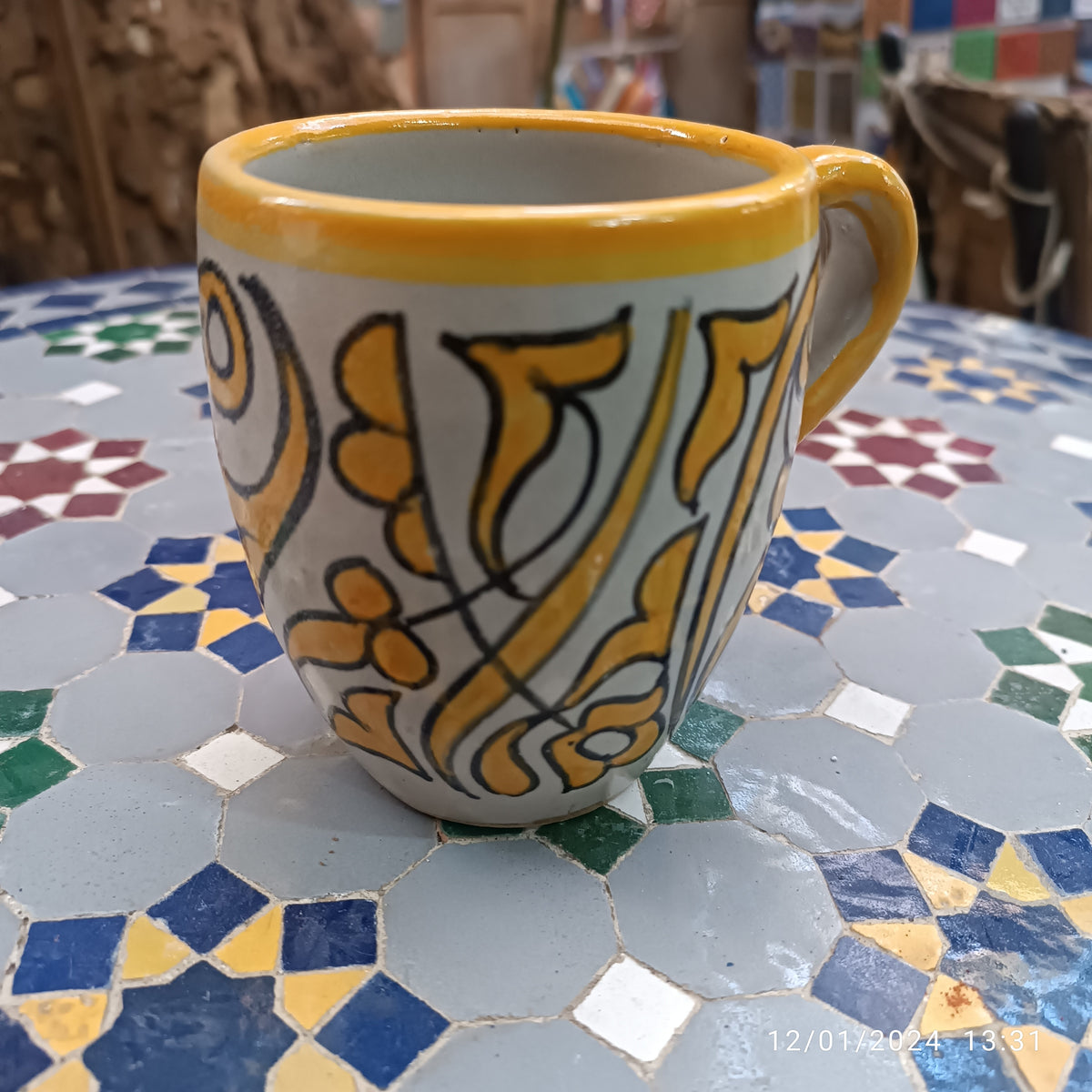 Moroccan pottery mug handmade and hand painted 2 mugs In multicolors