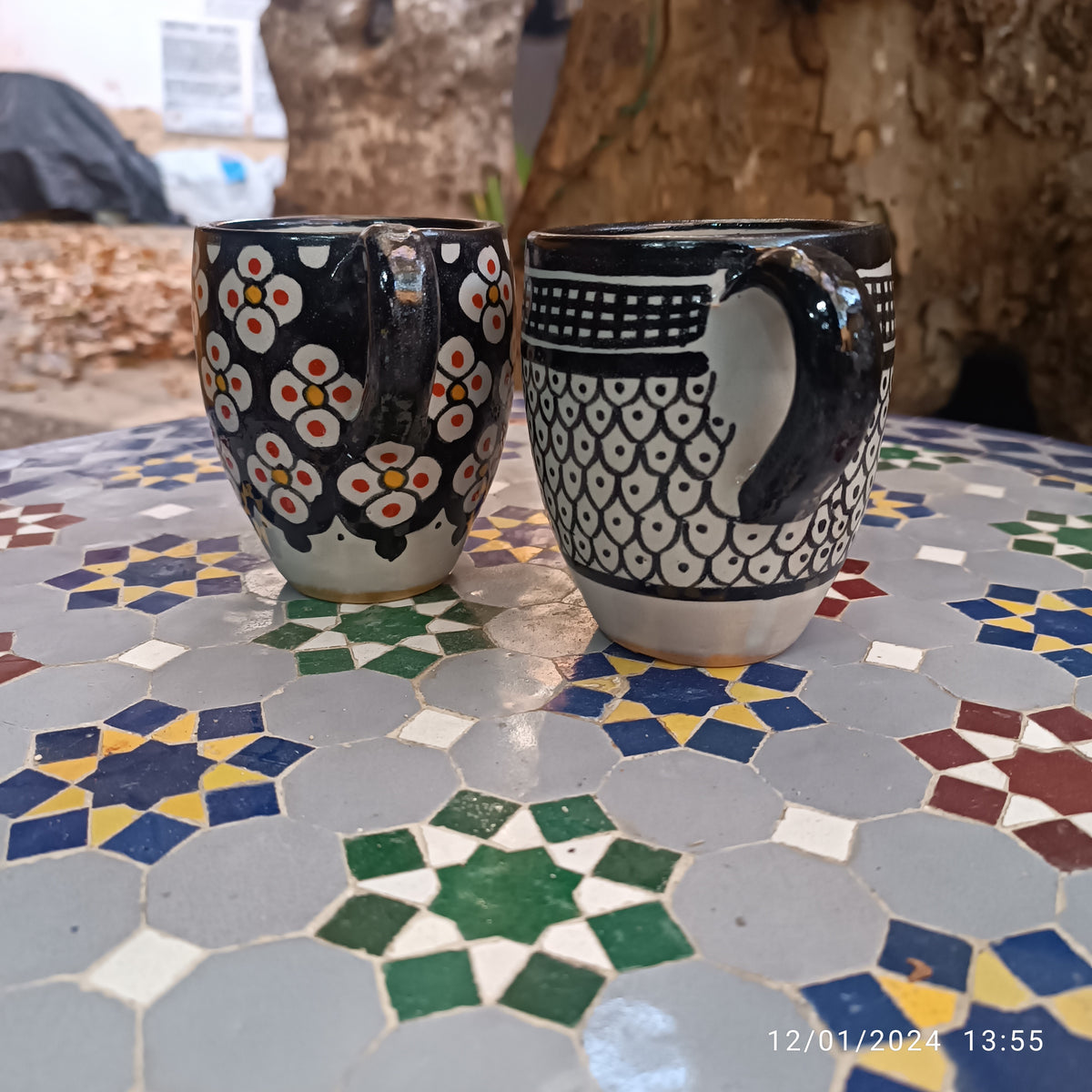 Moroccan pottery mug handmade and hand painted 2 mugs