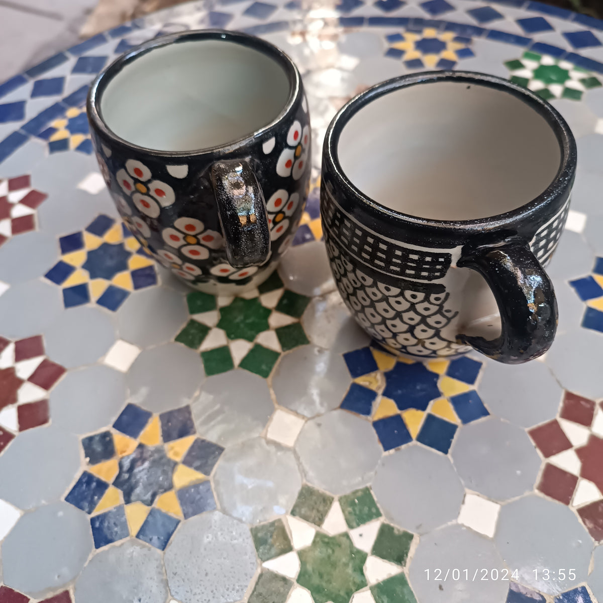 Moroccan pottery mug handmade and hand painted 2 mugs
