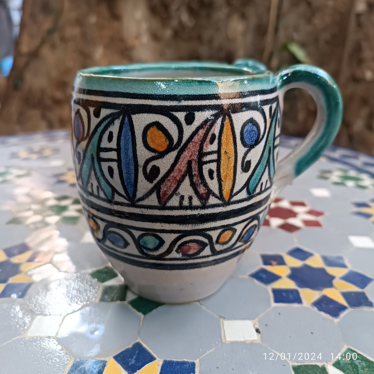 Moroccan fez pottery mug handmade and hand painted 2 mugs