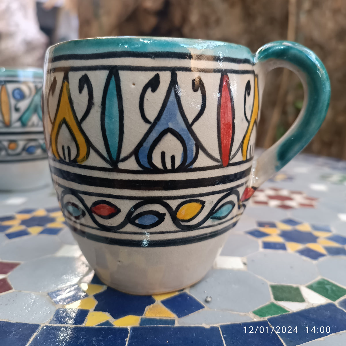 Moroccan fez pottery mug handmade and hand painted 2 mugs