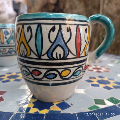 Moroccan fez pottery mug handmade and hand painted 2 mugs
